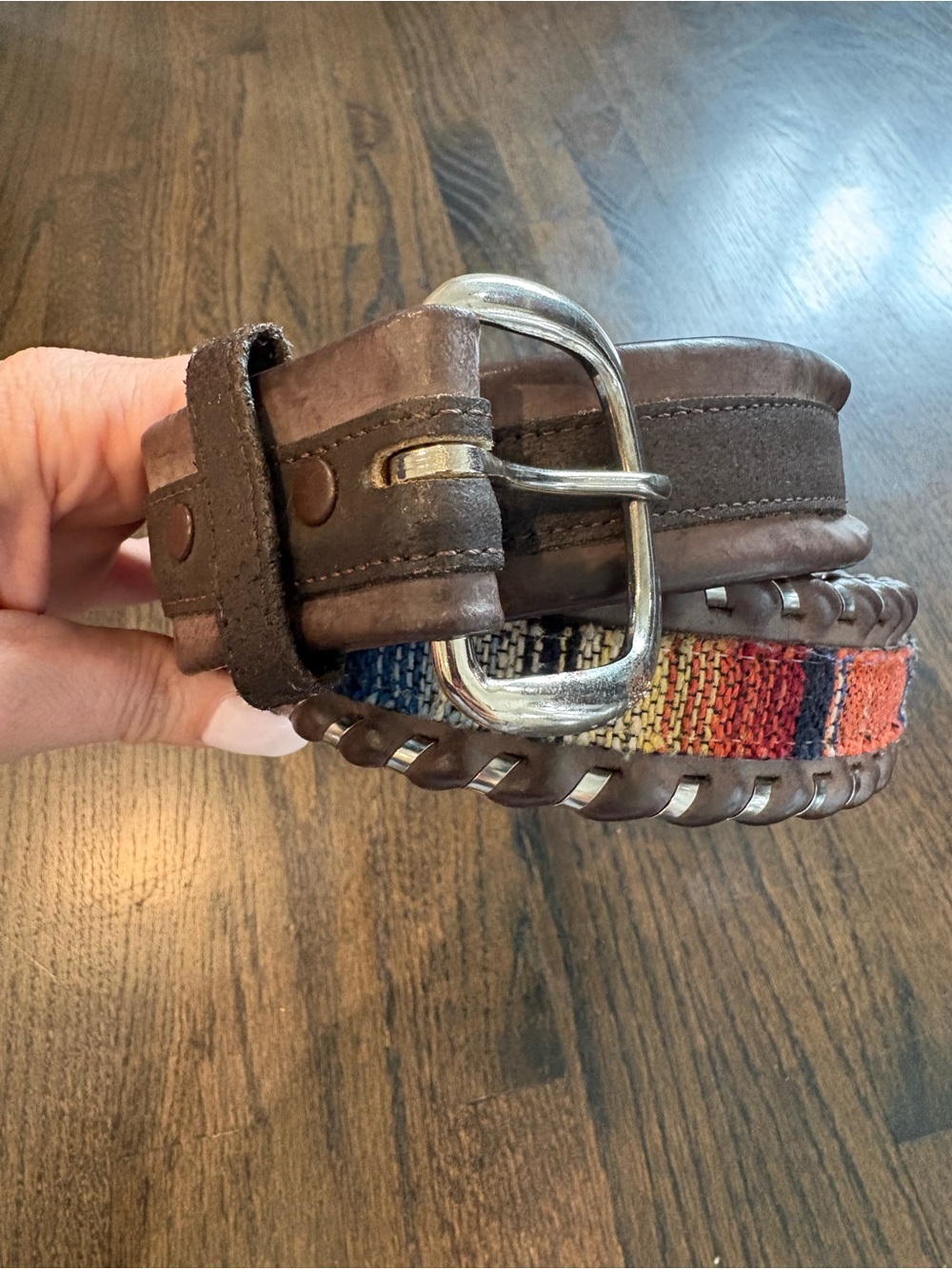 Vintage Genuine Cowhide Leather Belt Southwestern Woven Inlay Steel USA Size 40